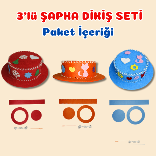 MiniMinnak® Çocuk Gelişim Kiti-3'lü Dikiş Seti(Şapka,Çanta,Kukla) (2. ÜRÜNE %50 İNDİRİM!!!)
