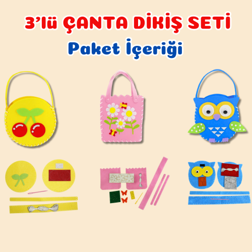 MiniMinnak® Çocuk Gelişim Kiti-3'lü Dikiş Seti(Şapka,Çanta,Kukla) (2. ÜRÜNE %50 İNDİRİM!!!)