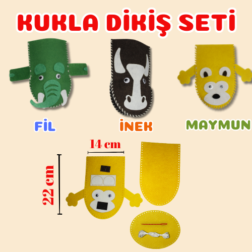MiniMinnak® Çocuk Gelişim Kiti-3'lü Dikiş Seti(Şapka,Çanta,Kukla) (2. ÜRÜNE %50 İNDİRİM!!!)