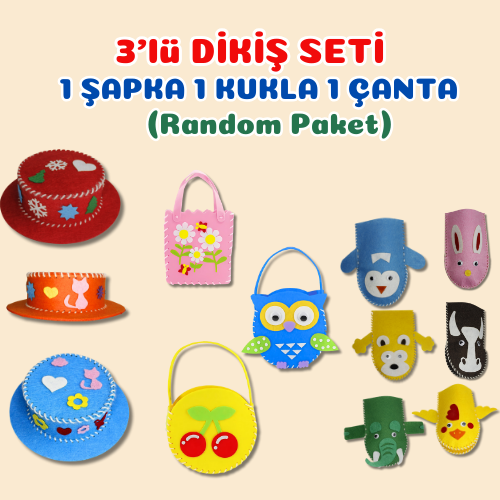 MiniMinnak® Çocuk Gelişim Kiti-3'lü Dikiş Seti(Şapka,Çanta,Kukla) (2. ÜRÜNE %50 İNDİRİM!!!)