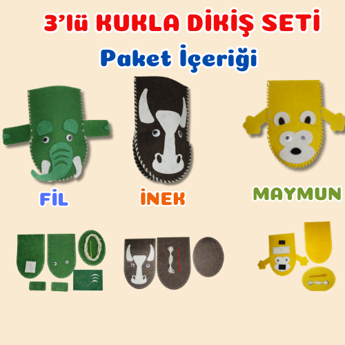MiniMinnak® Çocuk Gelişim Kiti-3'lü Dikiş Seti(Şapka,Çanta,Kukla) (2. ÜRÜNE %50 İNDİRİM!!!)